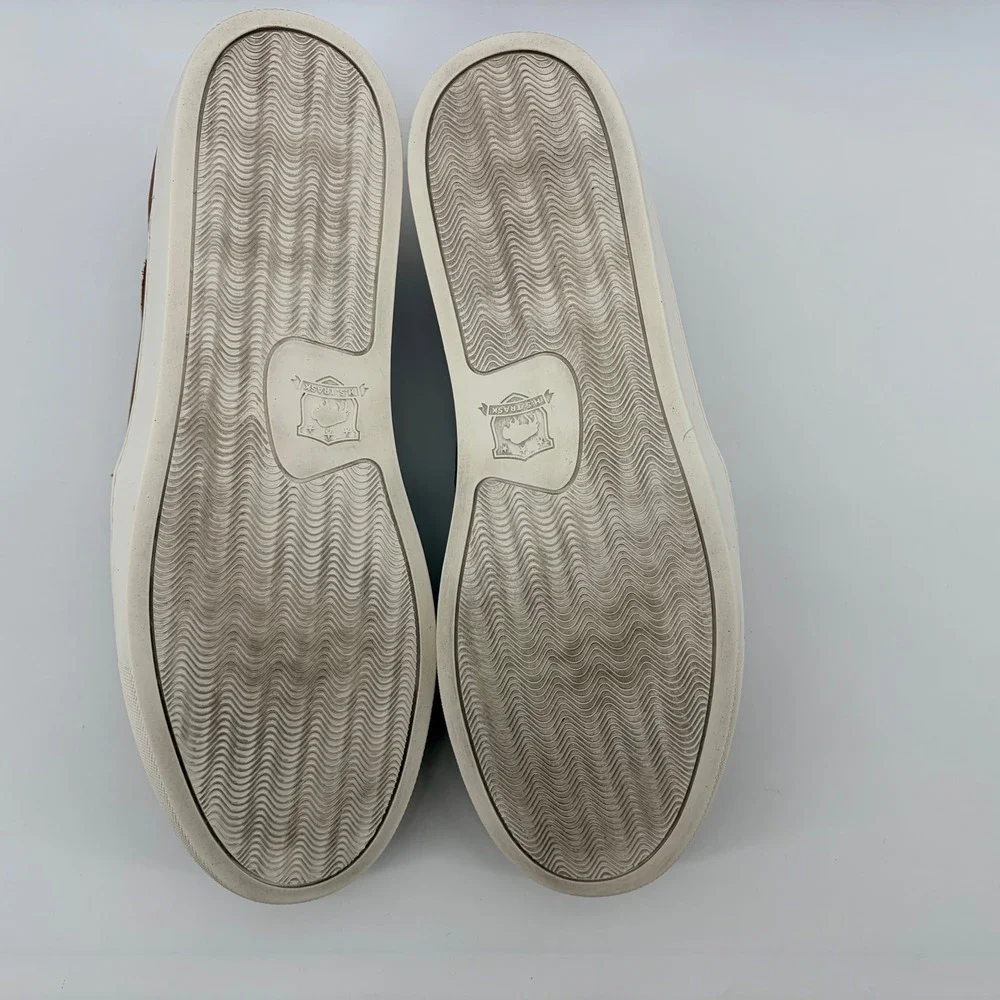 Trask Riley Tan Woven Leather Slip On Sneaker 10.5 M Brown Braided Mens 30-1966